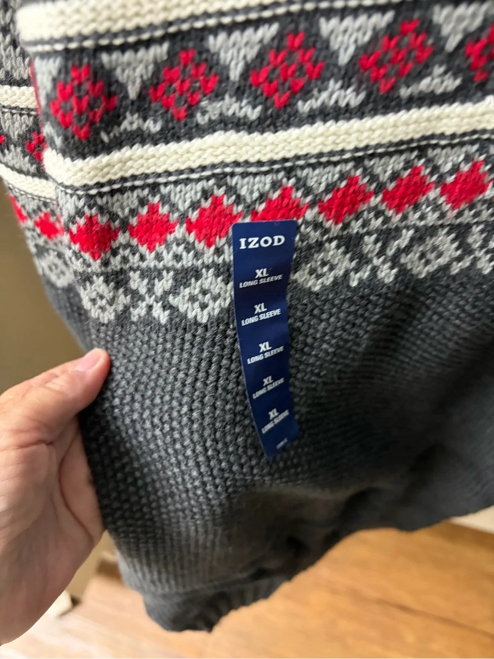 Izod Men's Gray Nordic Half-Zip Sweater with Red Accents